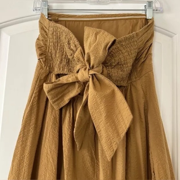 Anthropologie Maeve High Low Midi Dress Strapless tiered Boho Gold Size Small - Picture 7 of 10